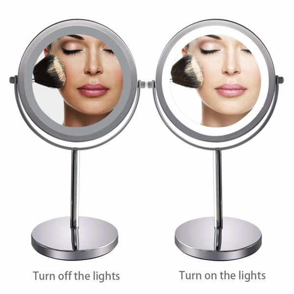 1X/10X Forstørende Lys Makeup Spejl, 7 Tommer Dobbeltsidig Hvid Dagsljus LED Skyggefri LED Kommode Spejl, Batteri og USB-kabel Drevet (Inkluderer 3