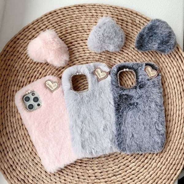 Jeg elsker dig Hjerte Fluffy Cover til Rosa iPhone 16