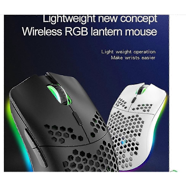 Trådløs Gaming Mus, Computermus Med Honeycomb Skal, Ergonomisk White