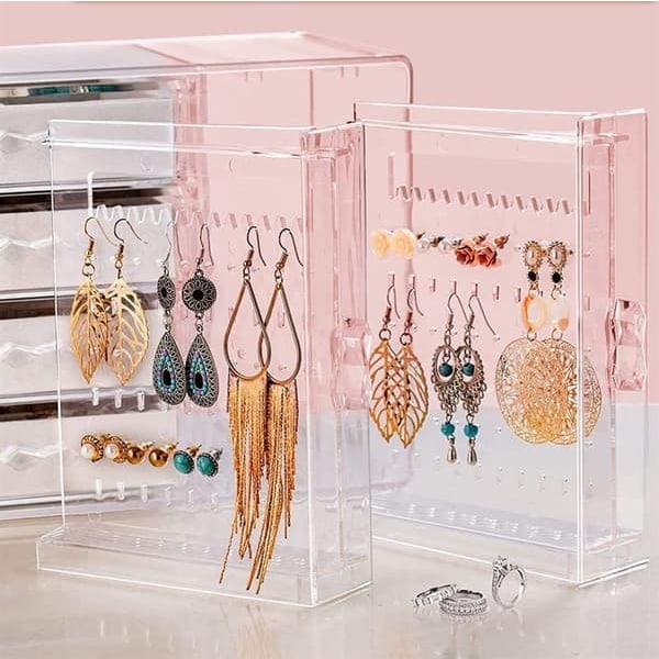 Makeup Opbevaring Akryl Organizer til smykker med 4 skuffer & 2 øreringeholdere - SF 1142_qq