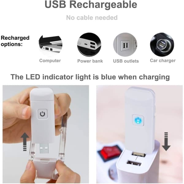 Læselampe til bog, USB-genopladelig, 3 lysstyrker