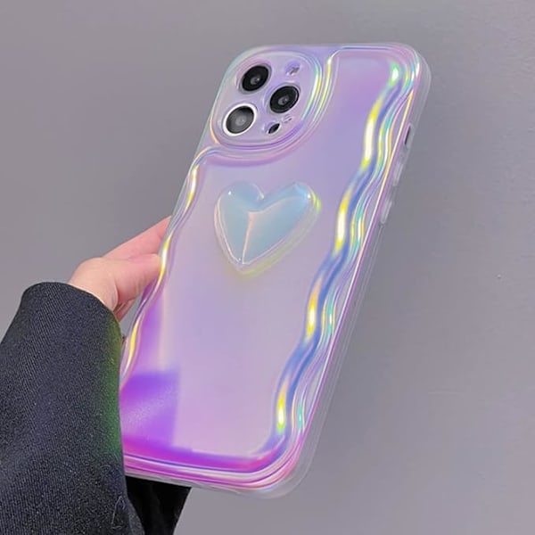iPhone 16 Skal, Sött Laser 3D Kärlekshjärta Mobilskal Fullständigt Kameralinsskydd Mjukt TPU Stötsäkert Mobilskal för Flickor Kvinnor iPhone 16