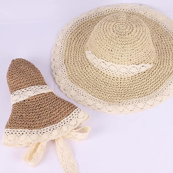 Dame Blonde Stråhat Piger Sommer Bredskygget Solhat Foldbar Strand Rejse Rullehat Elegant Hæklet Stråhat