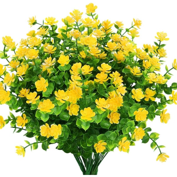 Keinotekoiset kukat ulkokäyttöön UV-säteilyn kestävät puksipuun pensaat 8 pakkaus Yellow 8 Pcs
