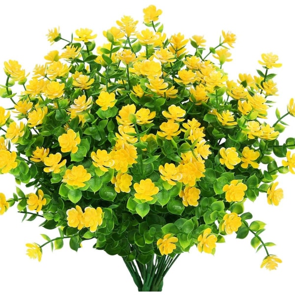 Konstgjorda blommor Fake Outdoor UV-resistent Buxbom Plant Buskar 8 Pack Yellow 8 Pcs