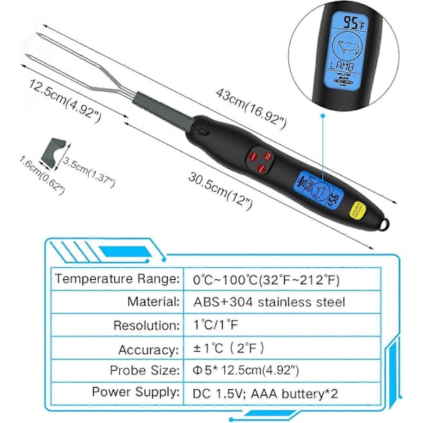 BETTE Matlagningstermometer, Kökstermometer, Kötttermometer, Grillgaffel