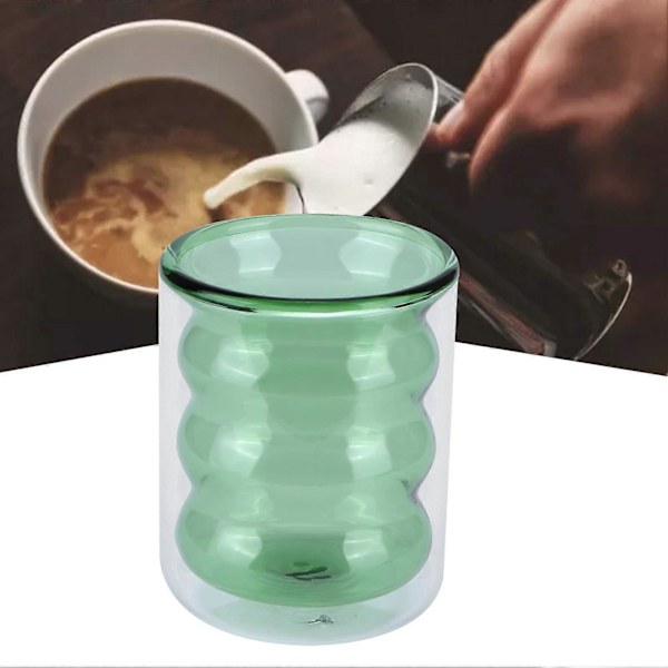 200ml Dobbelvegg Glasskrus, Varmebestandig 3-dimensjonal Spiral Kopp for Kontor Hjem Skole (Grønn)