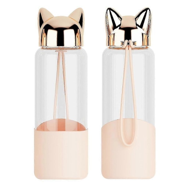 Cute Fox Glass Water Bottle BPA-Free 320ml Transparent Bottle for Cycling Tour