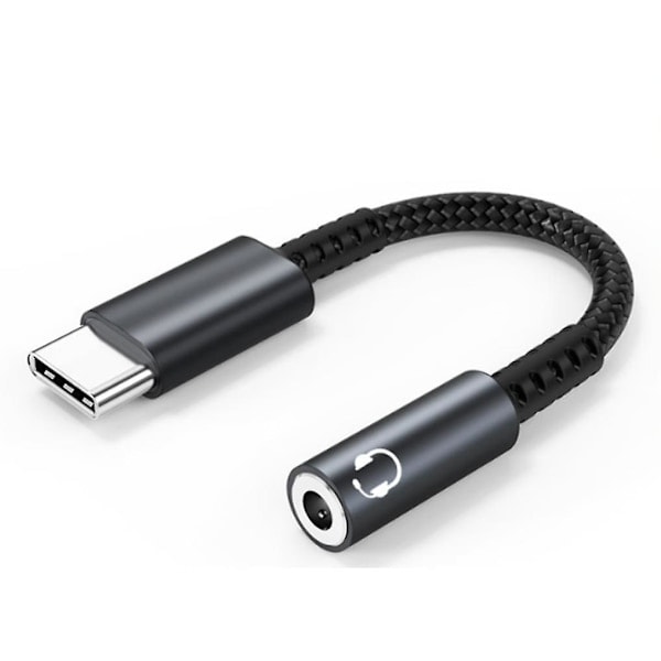 Svart USB-C til 3,5 mm hodetelefonadapter, USB Type-C lydjackadapter med DAC, Type-C til digitale lydhodetelefoner kompatibel med Galaxy S