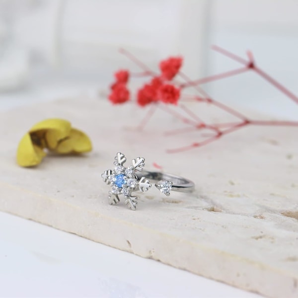 1 st Silver Ångestring för Kvinnor, Snöflinga Julringar för Tonårsflickor, Fidget Ring för Dotter från Mamma, Till Min