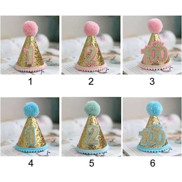 Födelsedagshatt Glitter Konhatt Justerbar Tiara Hårband Glittrande Prinsessa Födelsedagshatt för Baby Flicka Pojke, Rosa-1