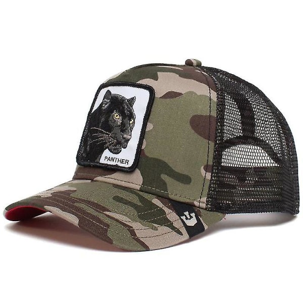 Utförsäljning Djur Baseball Cap Solskydd Mesh Broderad Trucker Hat Camouflage Panther