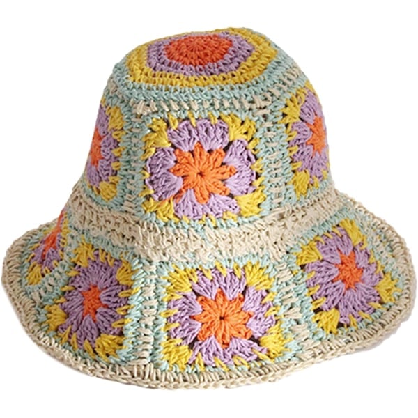 Bredbrättad virkad bucket hat bredbrättad solhatt blomfärgmatchning fiskare