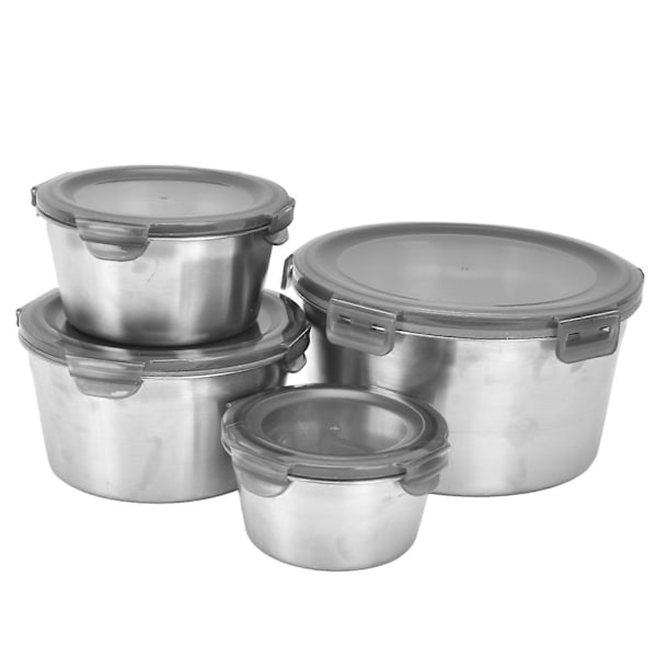 4 st Matlådor i Rostfritt Stål Lunchförvaring Crisper Box med Silikonlock Flera Storlekar