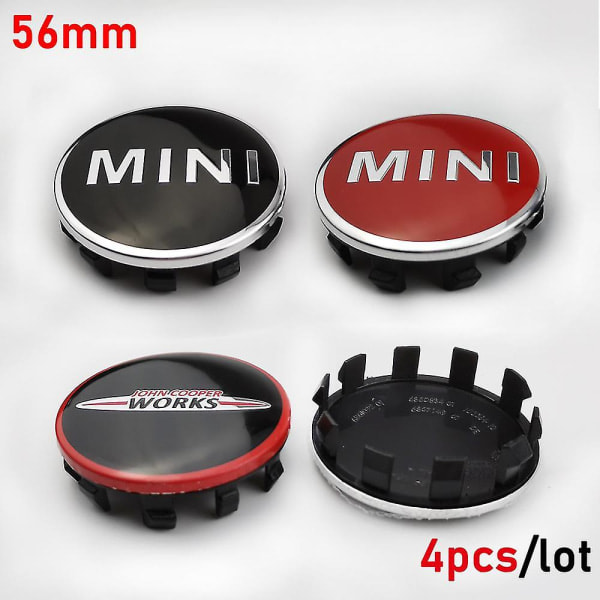 4kpl 56mm Musta Punainen Auton Pyörän Keskikuppi Logomerkki Navan Suojus Emblem Tarvikkeet Mini Cooper S Works Jcw Auton Muotoiluun, musta