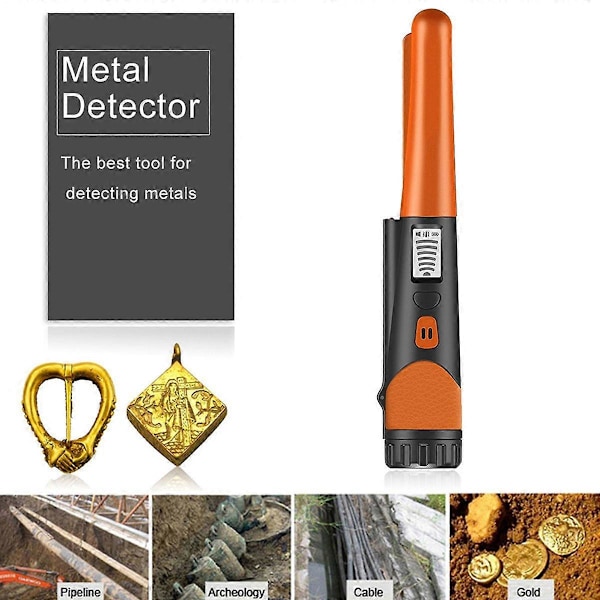 Metaldetektor Professionel Høj Sensitivitet Bærbar Håndholdt Metaldetektor med LCD-display Lommelygtefunktion Orange