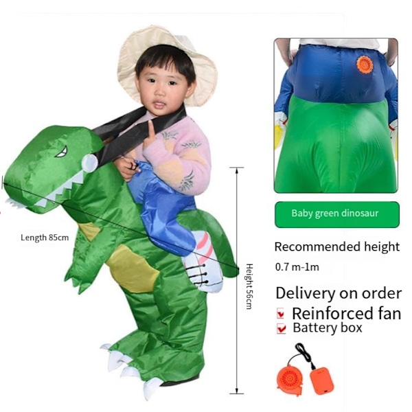 Børne- og voksen 3D dinosaur ridning oppusteligt tøj Green （60-90cm）