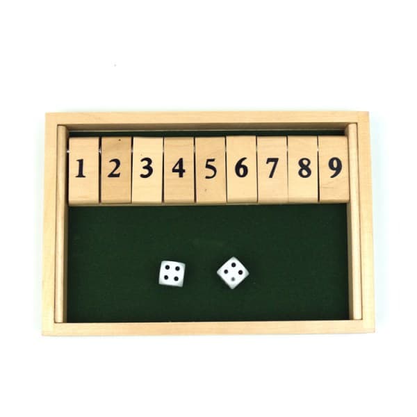 Trä Shut The Box 9 Tall Terningespill Brett med 2 Tre Terninger