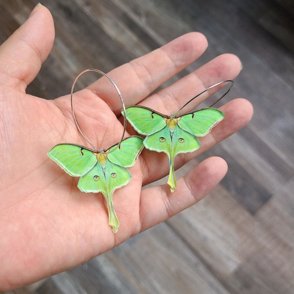 Moth Øreringe Til Kvinder Piger Sød Grøn Akryl Sommerfugl Hoop