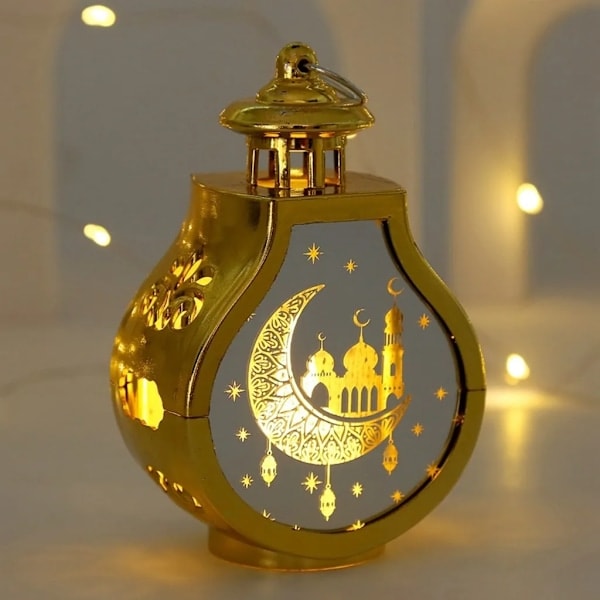 Pöytäkoristelyhty LED-valolla, ulkokäyttöön tarkoitettu LED-lyhty LED-valaisin juhlakoristeluun, Ramadan kulta