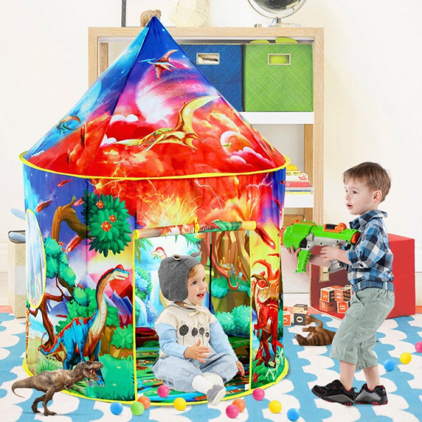 Dinosaur Quest Play-tält med Roar-knapp, lekstuga för barn inomhus och utomhus 2pcs