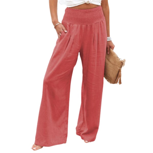 Långa sommarbyxor för kvinnor med vida byxor med hög midja orange red XL