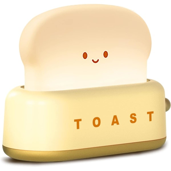 Söt skrivbordslampa brödrost, uppladdningsbar Kawaii-accessoar liten LED-nattlampa för barn tonårsflickor, rumsinredning brödlampa, gul