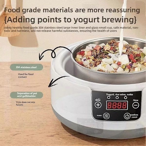 36-timmars Yoghurtmaskin, Yoghurtmaskin med Justerbar Temperatur & Tidsstyrning