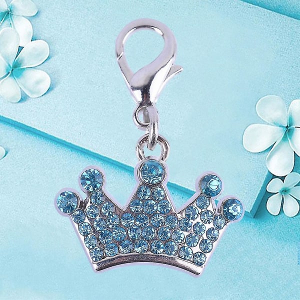 Mode Rhinestones Crown Pendant Nyckelring Hund Hängningar Dekor Pet Accessoarer Blue