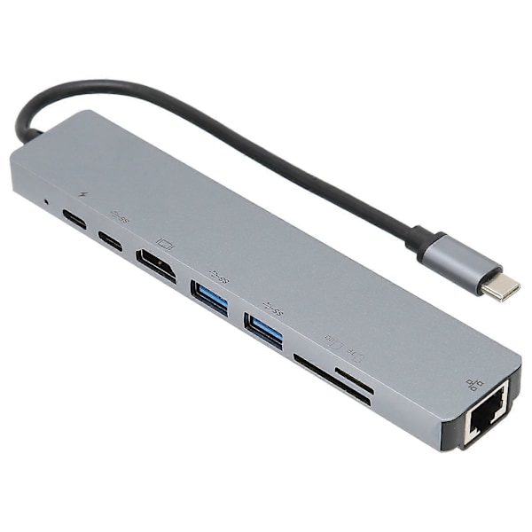 USB C -telakka 8 in 1 Monitoiminen Type C - RJ45 USB3.0 USB C HD Multimedia Interface -telakointiasema pöytäkoneelle ja kannettavalle tietokoneelle