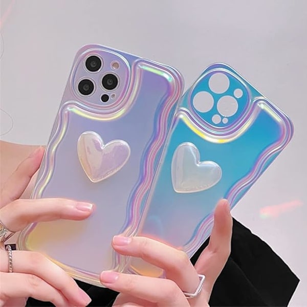 iPhone 16 Skal, Sött Laser 3D Kärlekshjärta Mobilskal Fullständigt Kameralinsskydd Mjukt TPU Stötsäkert Mobilskal för Flickor Kvinnor iPhone 16
