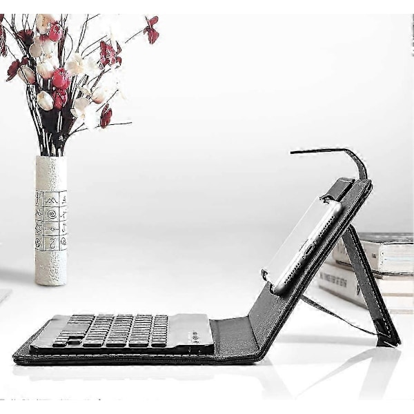 Elegant lærbelagt tastatur, perfekt følgesvenn for 4,5' til 6,8' smarttelefoner, med avtakbart etui, tilbyr bred kompatibilitet og holdbarhet