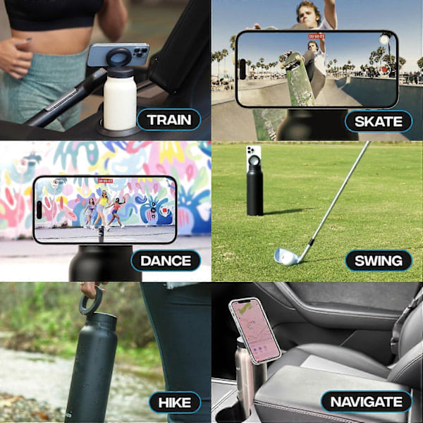 710 ml Isoleret Vandflaske med Magnetisk Telefonholder - Varm 12 timer, Kold 24 timer, 360° Rotation, Sport Termokande Gave til Mænd & Kvinder Blå