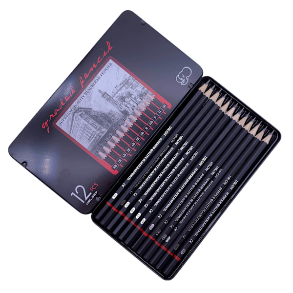 12-Piece Drawing Pencil Set: Safe, Environmentally Friendly Sketching Pencils Set with Iron Box - Art Supplies Drawing Kit