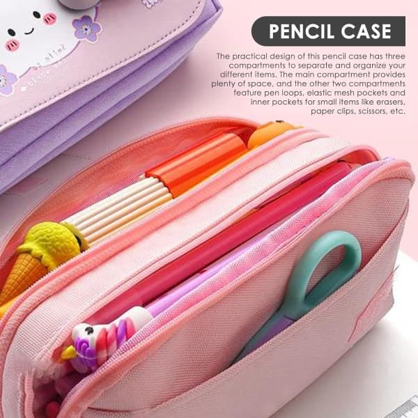 Large Capacity Pencil Case for Girls Boys with 3 Compartments