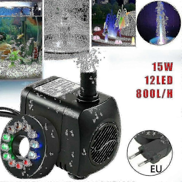 15w 800l/h suihkulähdepumppu, lampipumppu, puutarhapumppu, suihkulähdepumppu 12 ledillä, pcy