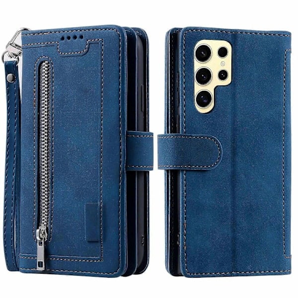 Til Samsung Galaxy S25 Ultra Mobilcover PU Læder Telefonbeskyttelse med Lynlås Pung 9 Kortlommer - Perfekt Style B