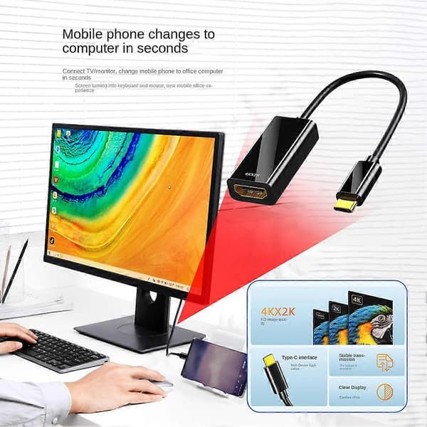 Type-C til HDMI 4K High Definition Adapterkabel USB3.1 til HDMI Hun Type-C til HDMI Adapterkabel