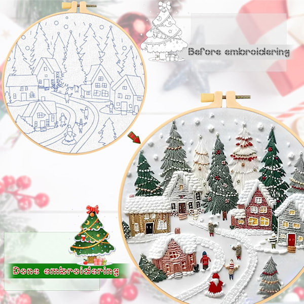 Broderikit för Jul, DIY Broderi Nålkonst Kit för Nybörjare Vuxna, Handsömnad Hantverkskit