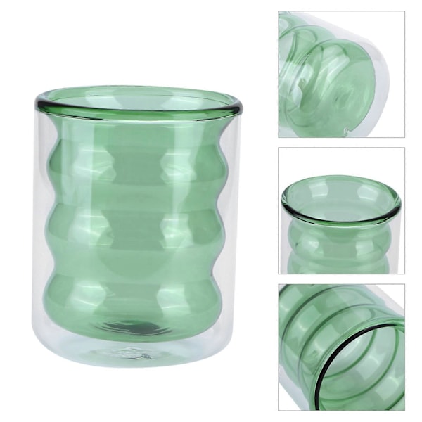 200ml Dobbelvegg Glasskrus, Varmebestandig 3-dimensjonal Spiral Kopp for Kontor Hjem Skole (Grønn)