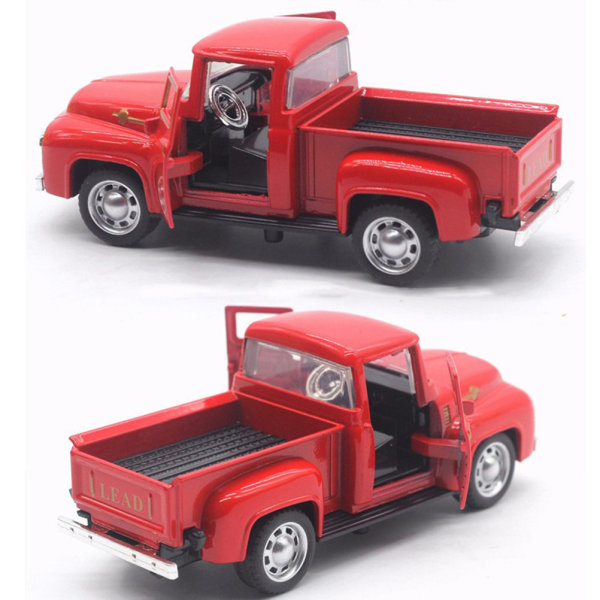 Vintage rød lastebildekor 1:32 rød metall pickup bilmodell julepynt til skrivebord og bokhylle