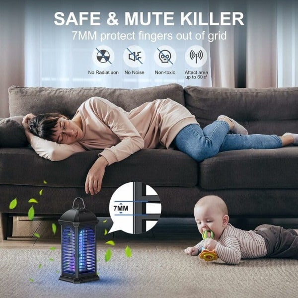 Inomhus- och utomhus myggdödare, 365nm UV-myggfälla, 4000V myggdödarlampa, elektrisk, säker och giftfri, insektsdödare, inget ljud