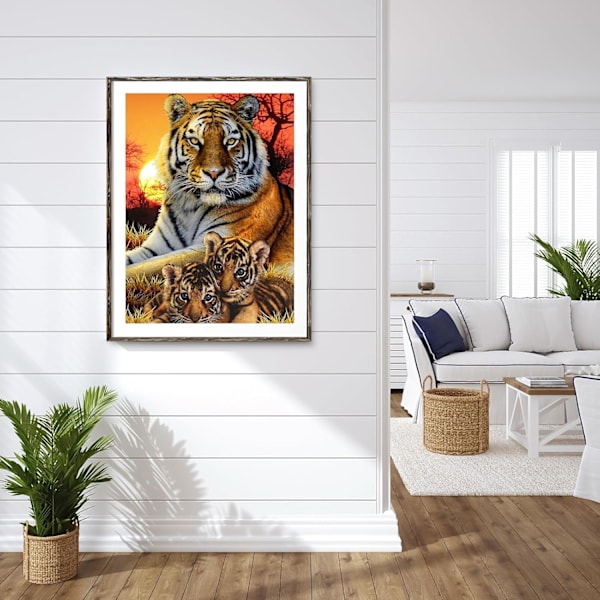 Sunset Tiger Eläin Timanttitaidepakkaus (aikuisille), Timanttimaalauspakkaus (aikuisille), Täysi pyöreä timantti Timanttikorutaidekirjontapakkaus (lapsille),