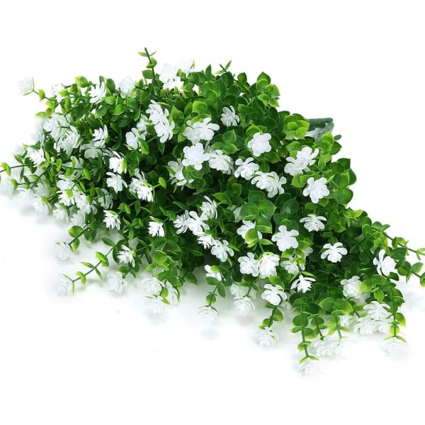 Keinotekoiset kukat ulkokäyttöön UV-säteilyn kestävät puksipuun pensaat 8 pakkaus White 8 Pcs