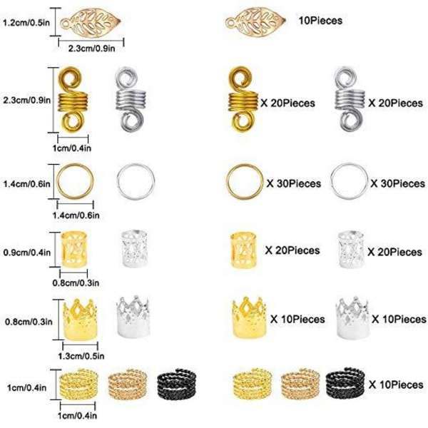 200st Pärlor Hår Smycken Metall Guld Flätor Ringar Manschetter Clips