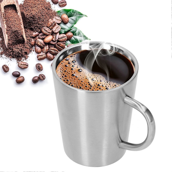 300ml Rustfritt Stål Ølkrus Kaffe Vannkopp med Håndtak Dobbel Vegg Drikkekar