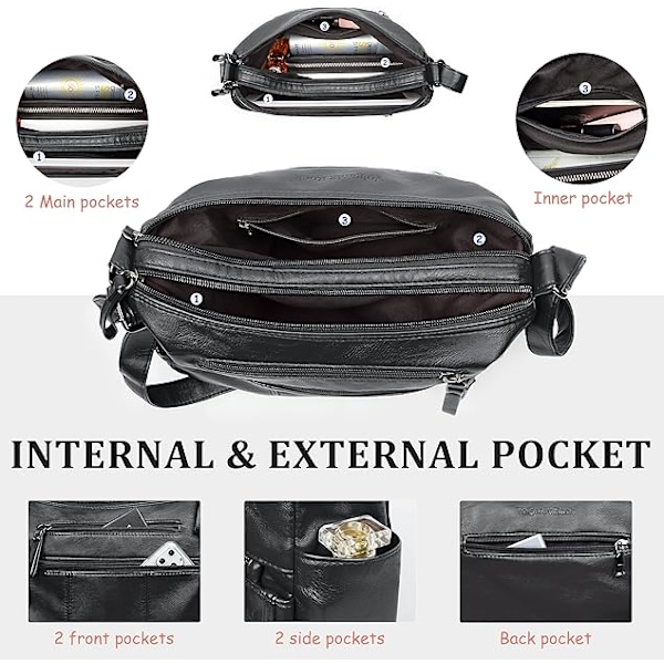Damehåndtasker Dameskuldertasker Bløde PU læder håndtasker Crossbody tasker Multilomme håndtasker Skuldertasker Damehåndtasker Rejsetasker