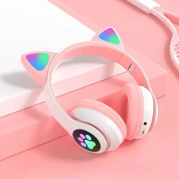 Hovedtelefoner Cat Ear Trådløs hovedtelefon LED lyser Bluetooth pink