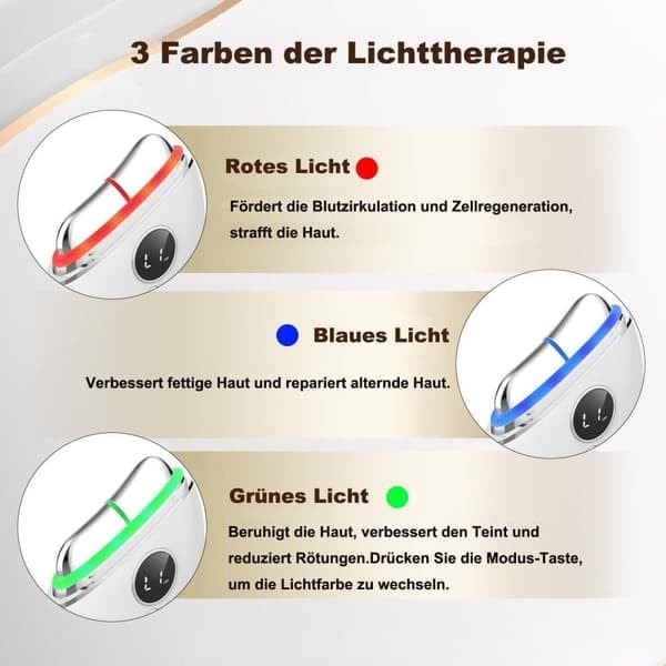 EMS Gua Sha Ansigtsmassageapparat, Vibration og Varme, Anti-rynker, Rødt/Blåt/Grønt Lys
