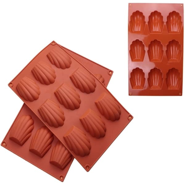 3-pack 9-håls silikon Madeleineformar för tårta, gelé, pudding - hög kvalitet